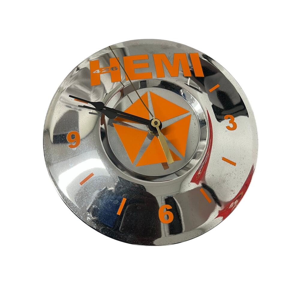 Vintage Dodge 426 HEMI Chrome Wall Clock Tested Working Mopar Garage Decor